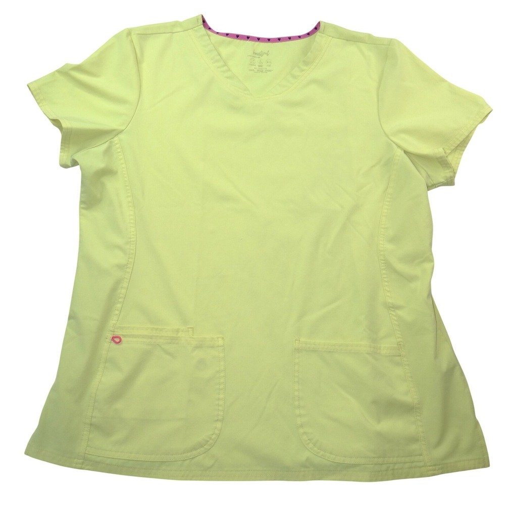 Heartsoul Break On Through‎ Neon Lime Yellow V-Neck Scrub Top Womens 2XL 2XG